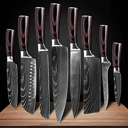 SENKEN 8-piece Premium Japanese Kitchen Knife Set with Laser Damascus Pattern - Imperial Collection - Chef's Knife, Santoku Knife, Bread Knife, Paring Knife & More, Ultra Sharp for Very Fast Cutting Shop